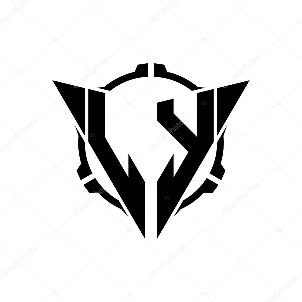 LY Gaming Logo Initial with geometric modern Triangle rounded Scope Sniper Tactical style design in isolated background, minimalist gaming monogram logo design, sniper shoot triangle logo letter.