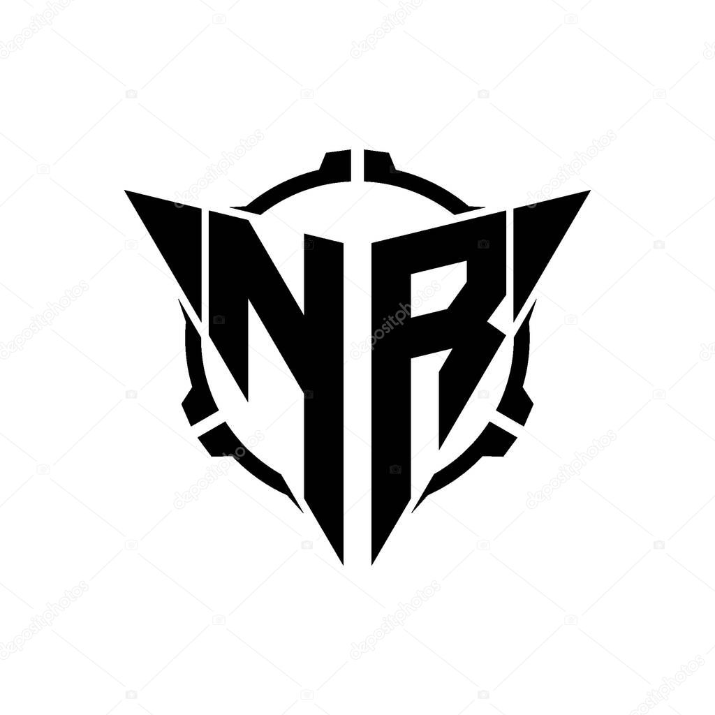 NR Gaming Logo Initial with geometric modern Triangle rounded Scope Sniper Tactical style design in isolated background, minimalist gaming monogram logo design, sniper shoot triangle logo letter.