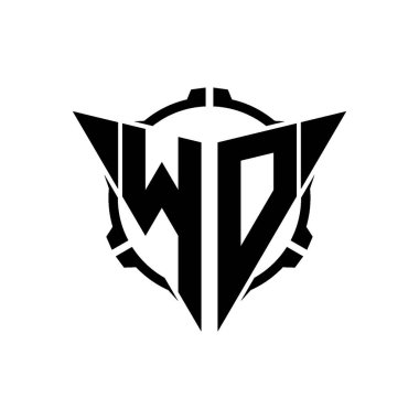 WO Oyun Logosu Geometrik modern Üçgen Yuvarlak Scope Sniper Taktik stili tasarımı izole arkaplan, minimal oyun logo tasarımı, keskin nişancı üçgen logosu logosu harfi.