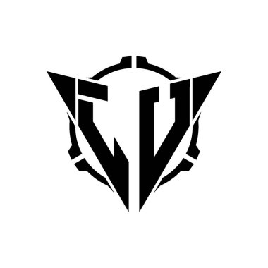 JU Oyun Logosu Geometrik modern Üçgen Yuvarlak Scope Sniper Taktik stili tasarımı izole arkaplan, minimal oyun logo tasarımı, keskin nişancı üçgen logosu logosu harfi.