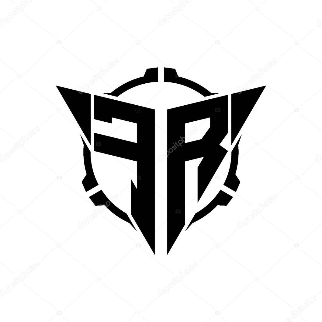 FR Gaming Logo Initial with geometric modern Triangle rounded Scope Sniper Tactical style design in isolated background, minimalist gaming monogram logo design, sniper shoot triangle logo letter.