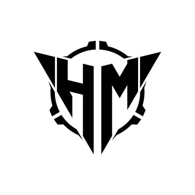HM Oyun Logosu Geometrik modern Üçgen Yuvarlak Scope Sniper Taktik stili tasarımı izole arkaplan, minimal oyun logosu tasarımı, keskin nişancı üçgen logosu logosu harfi.