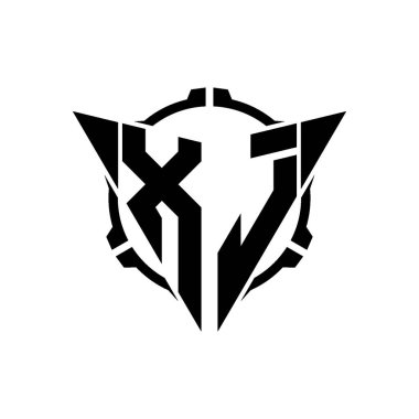 XJ Oyun Logosu Geometrik modern Üçgen Yuvarlak Scope Sniper Taktik stili tasarımı izole arkaplan, minimal oyun logosu tasarımı, keskin nişancı üçgen logosu logosu harfi.
