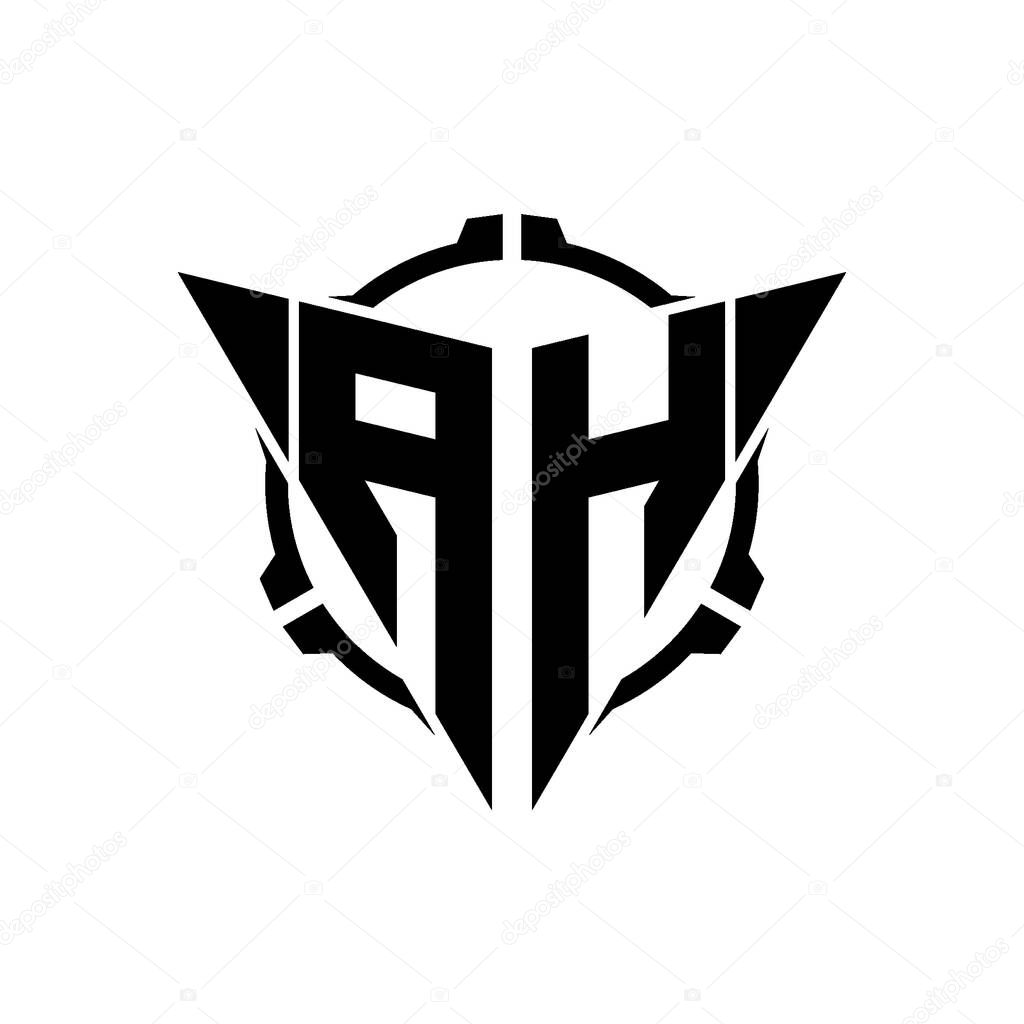 AH Gaming Logo Initial with geometric modern Triangle rounded Scope Sniper Tactical style design in isolated background, minimalist gaming monogram logo design, sniper shoot triangle logo letter.