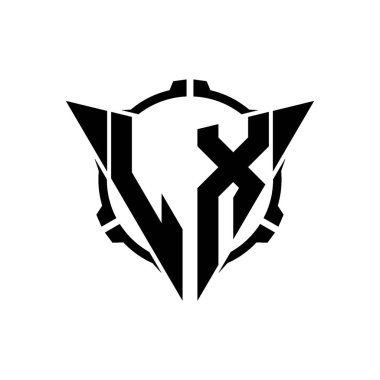 LX Oyun Logosu Geometrik modern Üçgen Yuvarlak Scope Sniper Taktik stili tasarımı izole arkaplan, minimal oyun logosu tasarımı, keskin nişancı üçgen logosu logosu harfi.