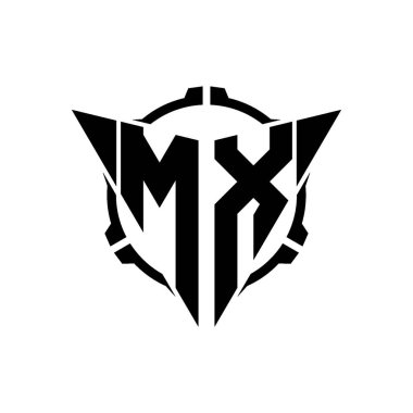 MX Oyun Logosu Geometrik modern Üçgen Yuvarlak Scope Sniper Taktik stili tasarımı izole arkaplan, minimal oyun logo tasarımı, keskin nişancı üçgen logosu logosu harfi.