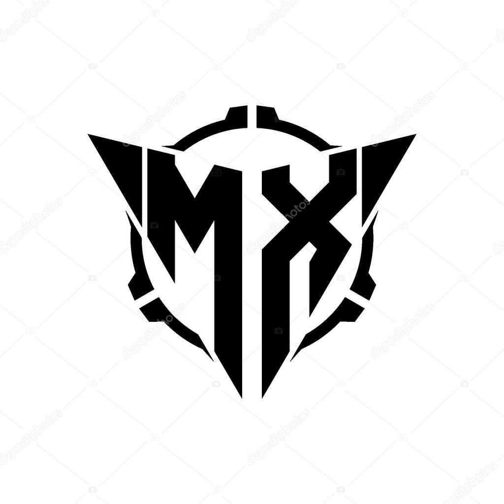 MX Gaming Logo Initial with geometric modern Triangle rounded Scope Sniper Tactical style design in isolated background, minimalist gaming monogram logo design, sniper shoot triangle logo letter.
