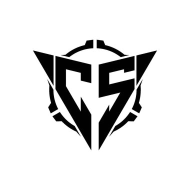 CS Oyun Logosu Geometrik Modern Üçgen Yuvarlak Scope Sniper Taktik Stil Tasarımı izole arkaplan, minimal oyun logo tasarımı, keskin nişancı üçgen logo harfi.