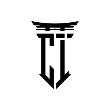 İlk logo geometrik modern Torii Kapısı Japon stili tasarımı ile izole edilmiş arka plan, minimalist geometrik Japon tarzı logo.