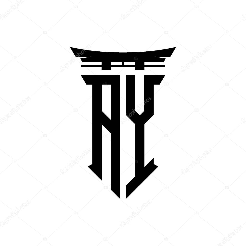 Logo initial monogram with geometric modern Torii Gate Japanese style design in isolated background, minimalist geometric japanese style logo.