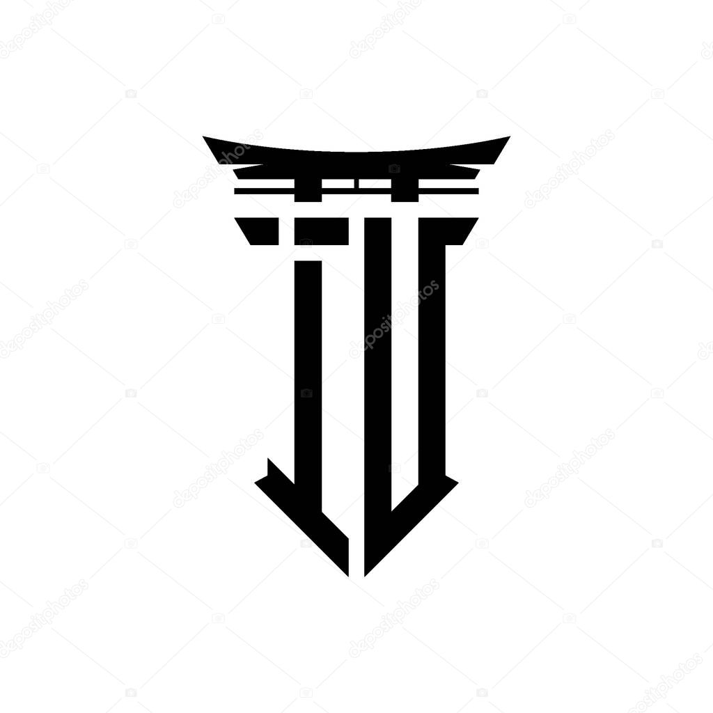 Logo initial monogram with geometric modern Torii Gate Japanese style design in isolated background, minimalist geometric japanese style logo.