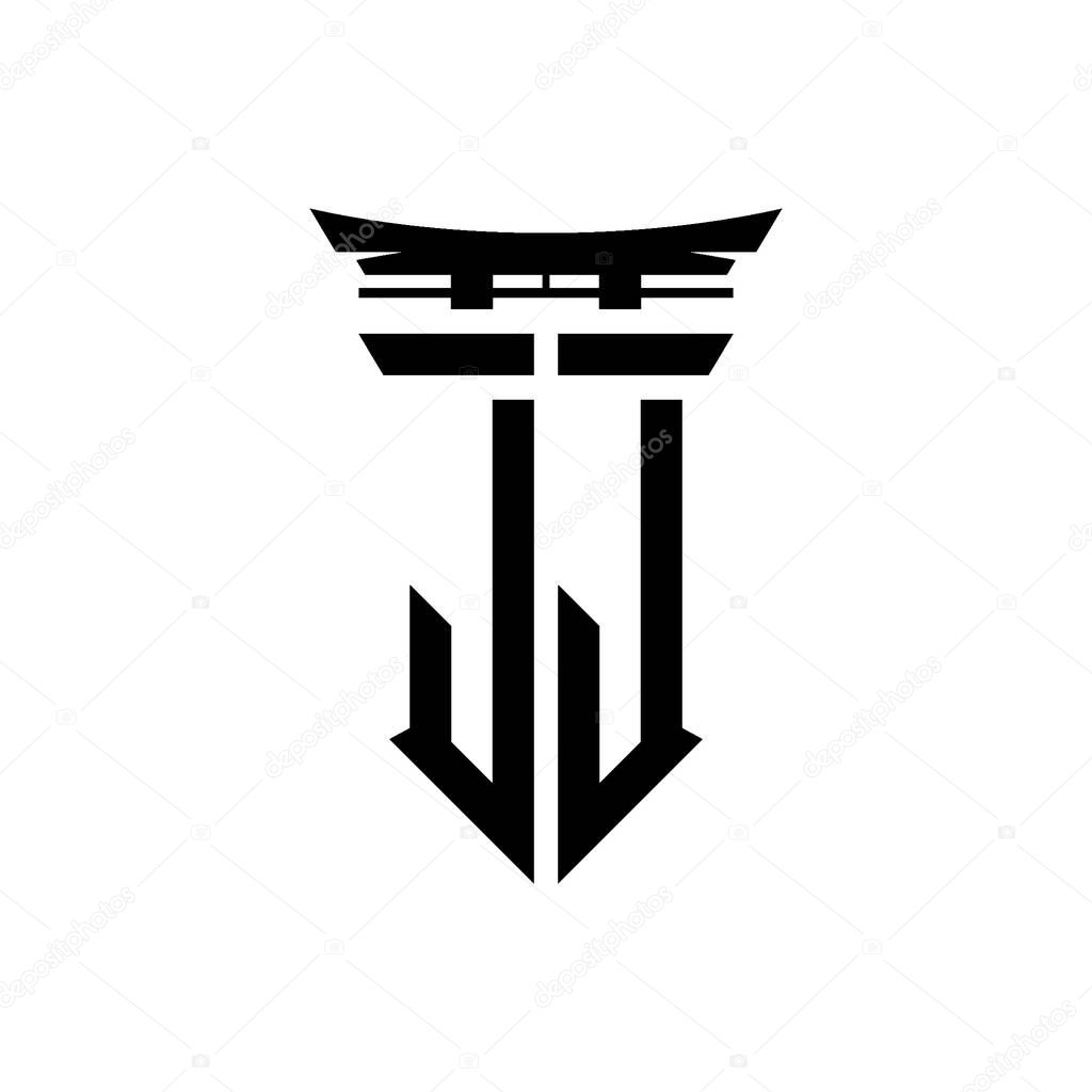 Logo initial monogram with geometric modern Torii Gate Japanese style design in isolated background, minimalist geometric japanese style logo.