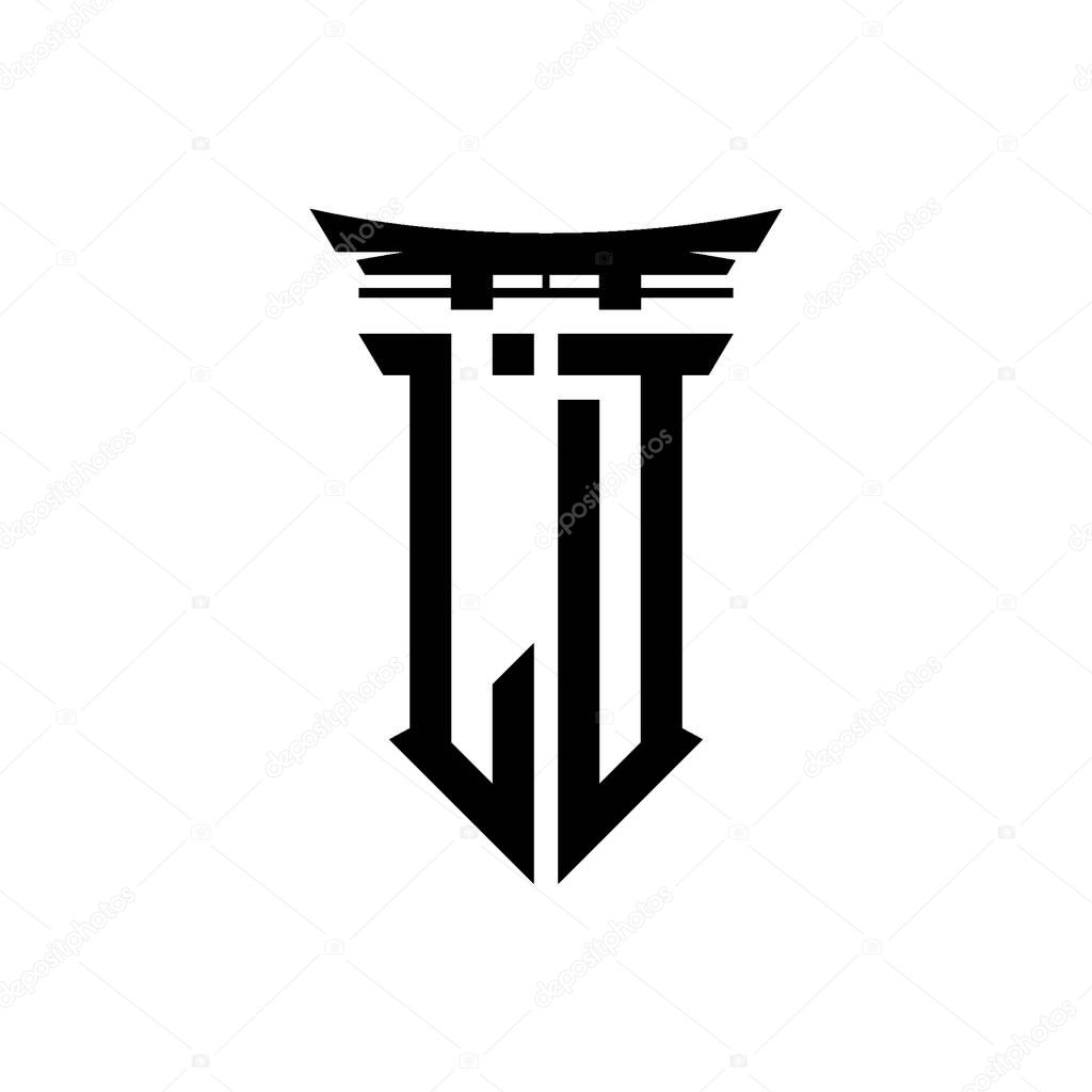 Logo initial monogram with geometric modern Torii Gate Japanese style design in isolated background, minimalist geometric japanese style logo.