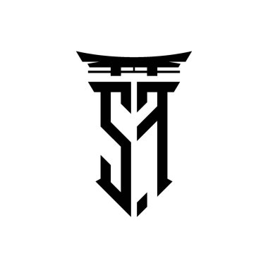 İlk logo geometrik modern Torii Kapısı Japon stili tasarımı ile izole edilmiş arka plan, minimalist geometrik Japon tarzı logo.