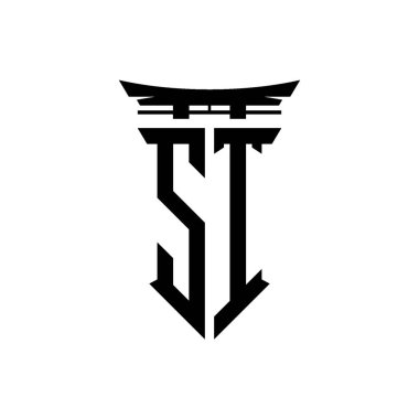 İlk logo geometrik modern Torii Kapısı Japon stili tasarımı ile izole edilmiş arka plan, minimalist geometrik Japon tarzı logo.