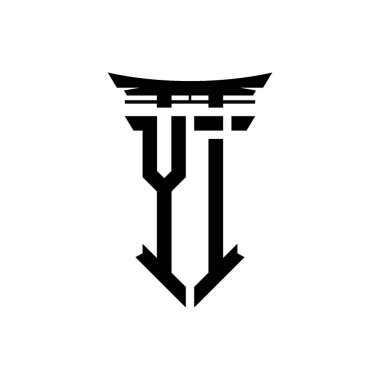 İlk logo geometrik modern Torii Kapısı Japon stili tasarımı ile izole edilmiş arka plan, minimalist geometrik Japon tarzı logo.