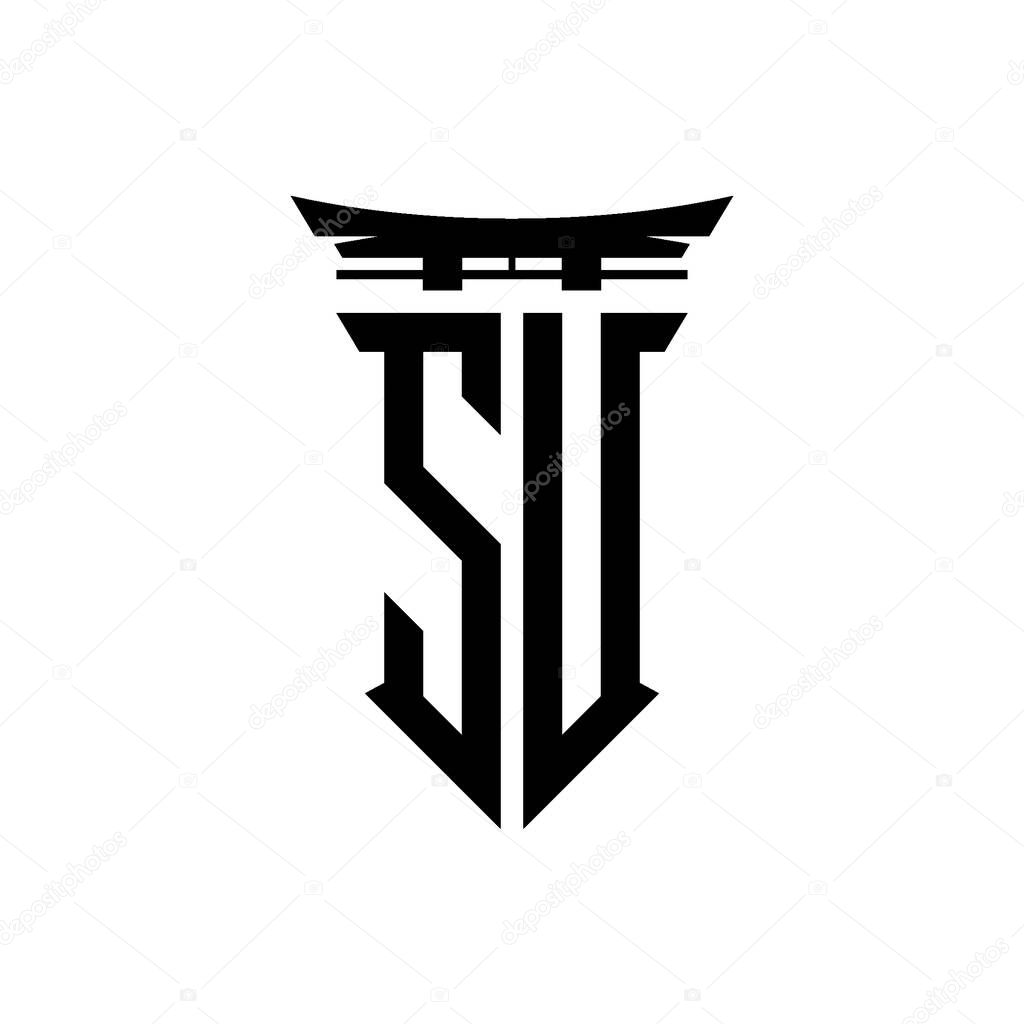 Logo initial monogram with geometric modern Torii Gate Japanese style design in isolated background, minimalist geometric japanese style logo.