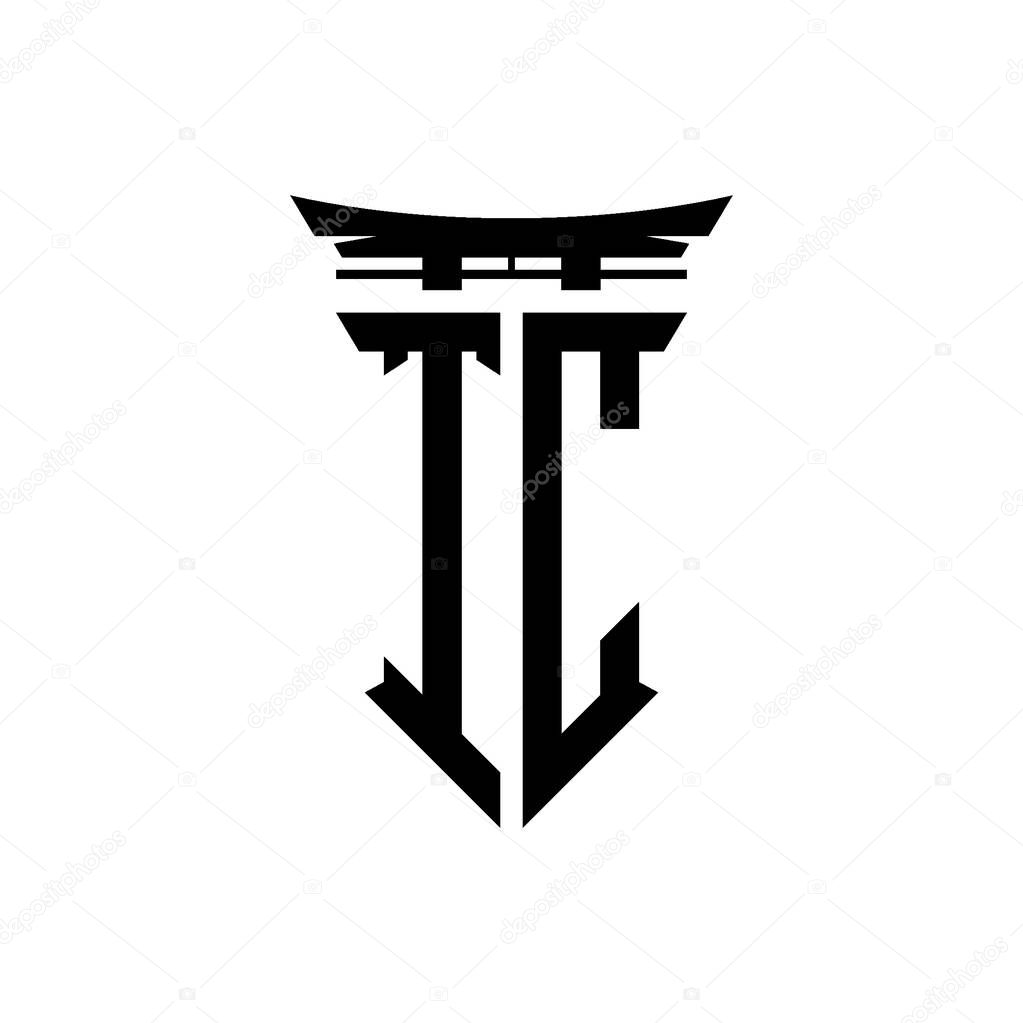 Logo initial monogram with geometric modern Torii Gate Japanese style design in isolated background, minimalist geometric japanese style logo.