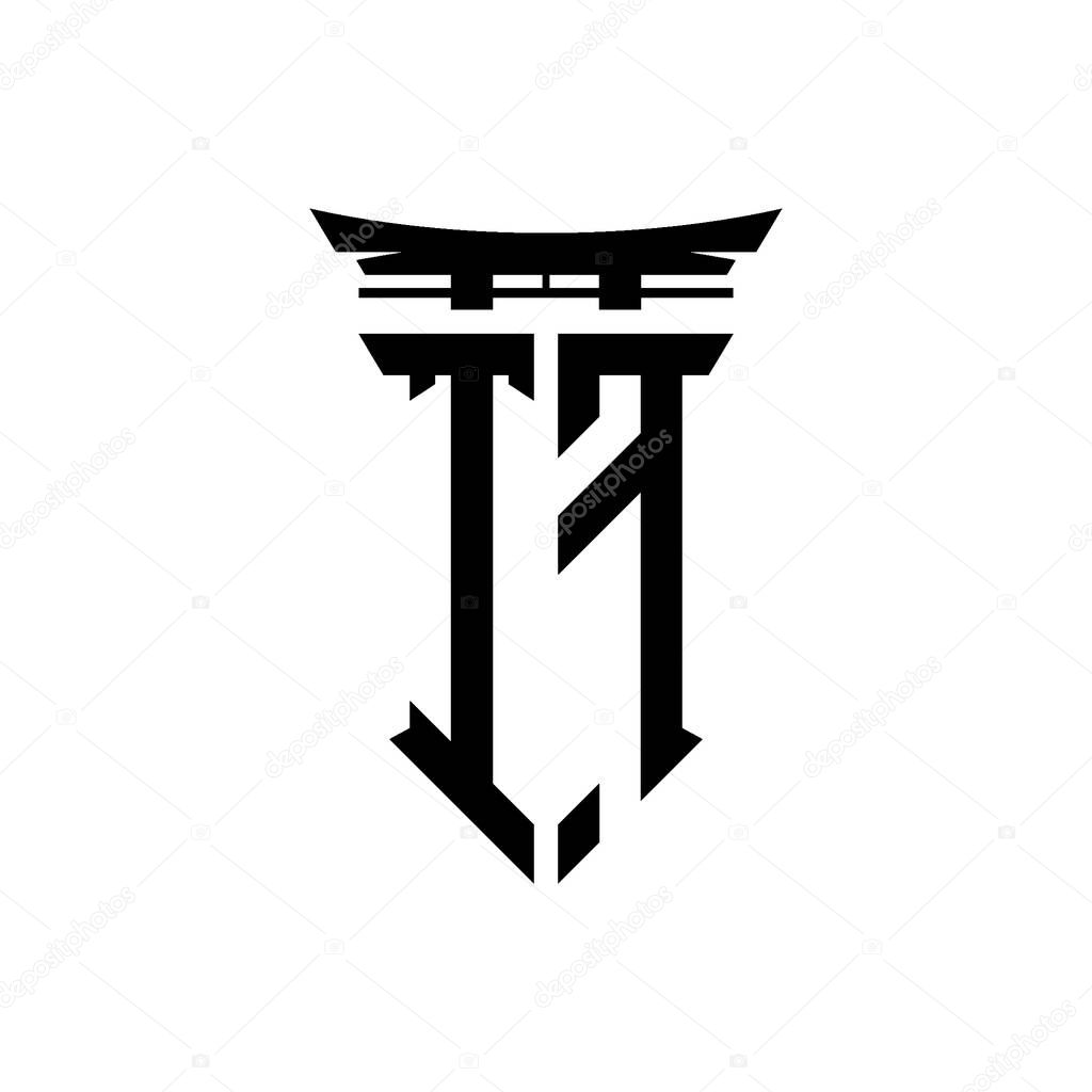Logo initial monogram with geometric modern Torii Gate Japanese style design in isolated background, minimalist geometric japanese style logo.