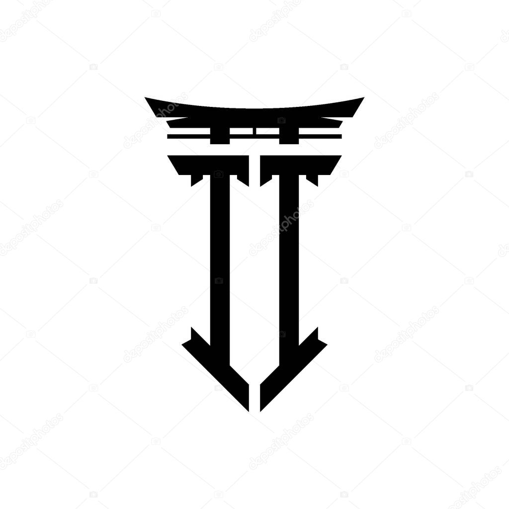 Logo initial monogram with geometric modern Torii Gate Japanese style design in isolated background, minimalist geometric japanese style logo.