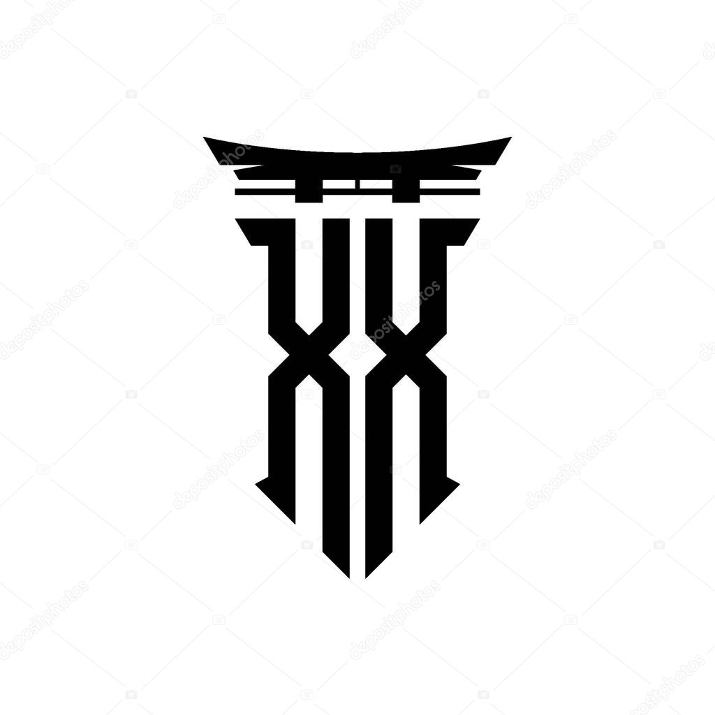Logo initial monogram with geometric modern Torii Gate Japanese style design in isolated background, minimalist geometric japanese style logo.
