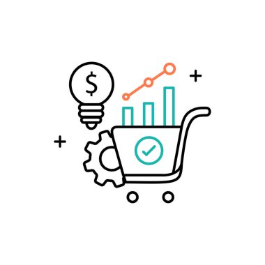 Kaynakları optimize etmek ve müşteri ihtiyaçlarını karşılamak için üretim, envanter ve tedarik zinciri yönetimi stratejisinin öngörülmesi ve gelecekteki pazar talebini öngören Öngörü ve Planlama Simgesi Tasarımı talep edin