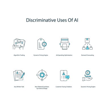 Discriminative Uses of Ai, AI Ethics, Fair AI Practices, Vector Icon Set clipart