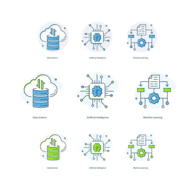 Yapay Zeka, Yapay Zeka, Makine Öğrenme, ML, Veri Bilimi Vektörü İllüstrasyon Simgesi Tasarımı