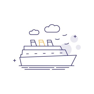 Seyahat Gemisi, Okyanus Yolculuğu, Lüks Seyahat, Deniz Seyahati, Seyahat Tatili, Lüks Seyahat Seyahat Vektörü Tasarım Simgesi