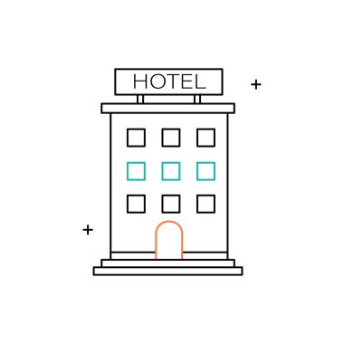 Misafirperverlik ve otel, konaklama, otel konaklama, otel rezervasyonu, otel odası, konaklama, otel hizmetleri vektör tasarımı ikonu tasarımı