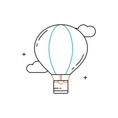 Sıcak Hava Balonu, Balon Gezisi, Hava Macerası, Sıcak Hava Balonu, Sahne Uçuşu, Balon Festivali, Gökyüzü Seyahat Vektörü Simgesi Tasarımı