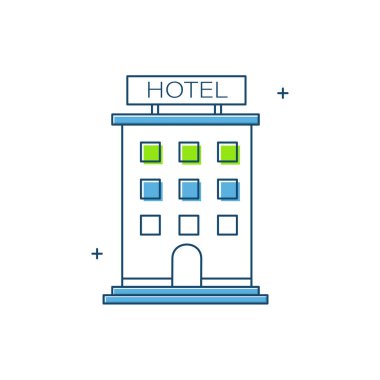 Misafirperverlik ve otel, konaklama, otel konaklama, otel rezervasyonu, otel odası, konaklama, otel hizmetleri vektör tasarımı ikonu tasarımı