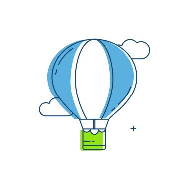 Sıcak Hava Balonu, Balon Gezisi, Hava Macerası, Sıcak Hava Balonu, Sahne Uçuşu, Balon Festivali, Gökyüzü Seyahat Vektörü Simgesi Tasarımı