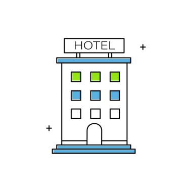 Misafirperverlik ve otel, konaklama, otel konaklama, otel rezervasyonu, otel odası, konaklama, otel hizmetleri vektör tasarımı ikonu tasarımı