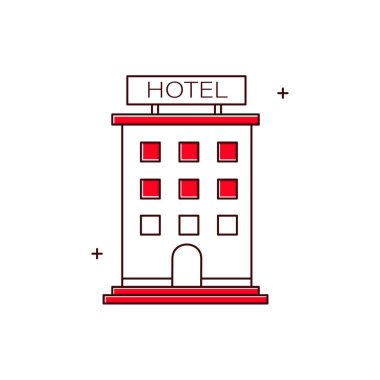 Misafirperverlik ve otel, konaklama, otel konaklama, otel rezervasyonu, otel odası, konaklama, otel hizmetleri vektör tasarımı ikonu tasarımı