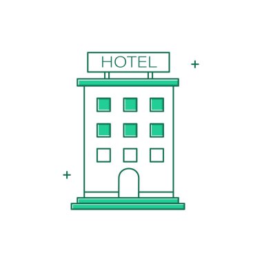 Misafirperverlik ve otel, konaklama, otel konaklama, otel rezervasyonu, otel odası, konaklama, otel hizmetleri vektör tasarımı ikonu tasarımı