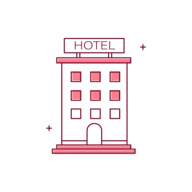 Misafirperverlik ve otel, konaklama, otel konaklama, otel rezervasyonu, otel odası, konaklama, otel hizmetleri vektör tasarımı ikonu tasarımı