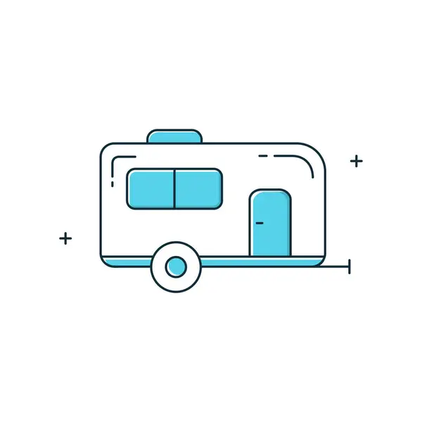 Kamp Eğlencesi, Karavan, Kamp Minibüsü, Motorevi, Yol Gezisi, Seyahat Karavanı, Kamp Aracı Vector Simgesi Tasarımı