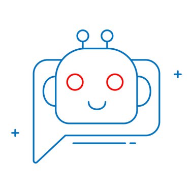Otomatik Chatbot ve Sanal İletişim Vektör Simgesi Tasarımı, sohbet botu, yapay zeka asistanı, müşteri hizmetleri robotu, çevrimiçi sohbet, yapay zeka sohbeti