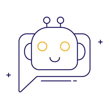 AI İletişim ve Chatbot Teknoloji Vektör Simgesi Tasarımı, sohbet robotu, yapay zeka asistanı, sanal asistan, mesajlaşma robotu