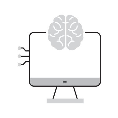 Yapay Zeka Hesaplama Arayüzü Vektör Simgesi Tasarımı, Yapay Zeka teknolojisi, akıllı arayüz, veri işleme, yapay zeka platformu