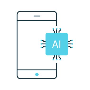 AI Vektör Simgesi Tasarımı, mobil teknoloji, yapay zeka, akıllı cihazlar, mobil asistan tarafından desteklenen akıllı telefon teknolojisi