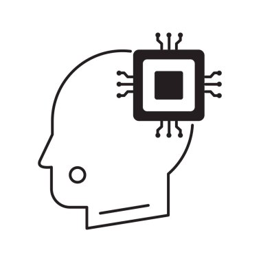 İnsan ve AI Bilişsel İşbirliği Vektör Simgesi Tasarımı, Al-insan etkileşimi, artırılmış yapay zeka başı, yenilik