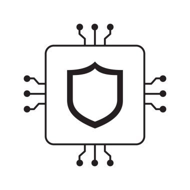 Veri Güvenliği Vektör Simgesi Tasarımı için yapay zeka siber kalkanı, koruma sistemleri, akıllı sistemler, çevrimiçi güvenlik, teknolojik savunma