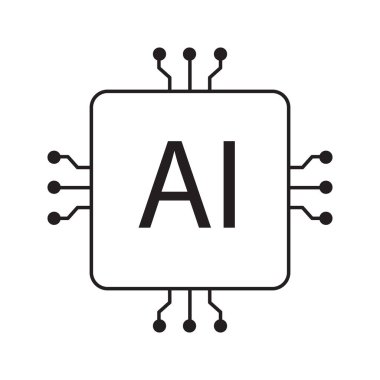 Veri İşleme Vektörü Simgesi Tasarımı, Yapay Zeka çipi, bilgisayar teknolojisi, çip