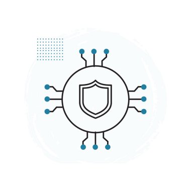 Güvenli Sistemler için Al Shield Vektör Simgesi Tasarımı, güvenlik, teknoloji savunması, dijital kalkan, siber savunma, yapay zeka ile güçlendirilmiş güvenlik