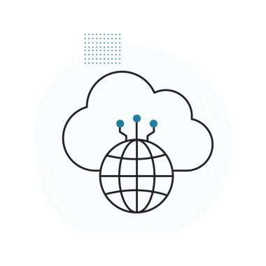 AI Global Bağlantı ve Ağ Çözümleri Vektör Simgesi Tasarımı, küresel AI, bağlı sistemler, bulut ağı