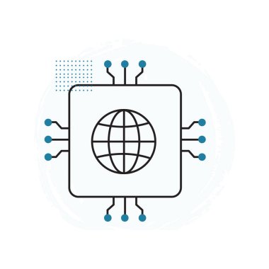 Gelişmiş Küresel Bağlantı Sistemleri Vektör Simgesi Tasarımı, teknoloji, küresel yapay zeka, dijital
