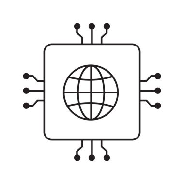 Global Al-Driven Bağlantı Ağı Çözümleri Vektör Simgesi Tasarımı, küresel sistemler, teknoloji, bağlı sistemler