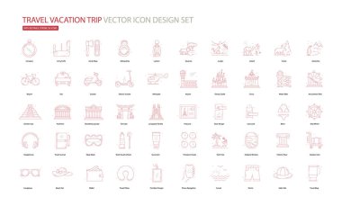 World Travel Holiday Trip Vector Icon Design Set with Editable Stroke clipart